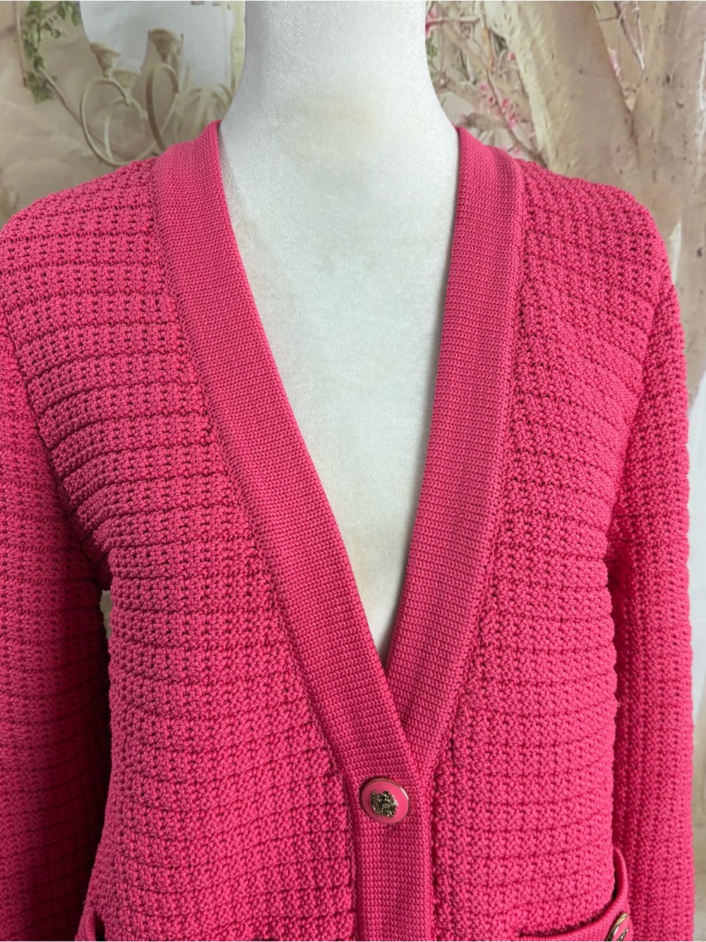 NEW Talbots Hot Pink Textured V-Neck Button Cardigan - Picture 3 of 11